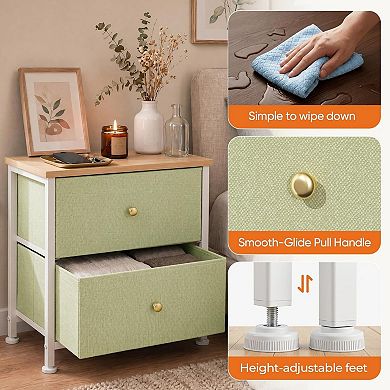YIORTWO 2 Drawer Fabric Nightstand Side Table Bedroom Dorm Living Room Storage Organizer