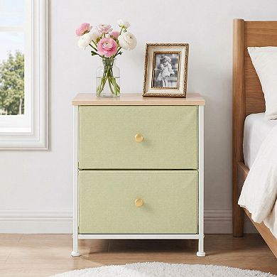 YIORTWO 2 Drawer Fabric Nightstand Side Table Bedroom Dorm Living Room Storage Organizer