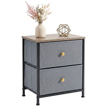 YIORTWO 2 Drawer Fabric Nightstand Side Table Bedroom Dorm Living Room Storage Organizer