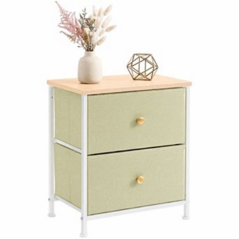 YIORTWO 2 Drawer Fabric Nightstand Side Table Bedroom Dorm Living Room Storage Organizer