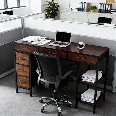 YIORTWO 55 Inch Computer Desk with 6 Drawers Storage Shelves for Home Office