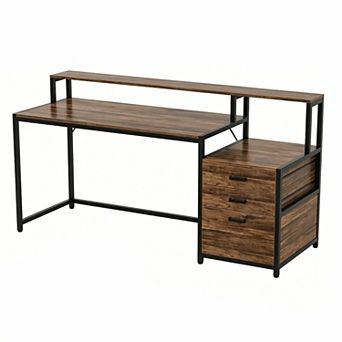 YIORTWO Ergonomic Computer Desk with Drawers and Monitor Stand