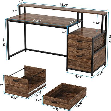 YIORTWO Ergonomic Computer Desk with Drawers and Monitor Stand