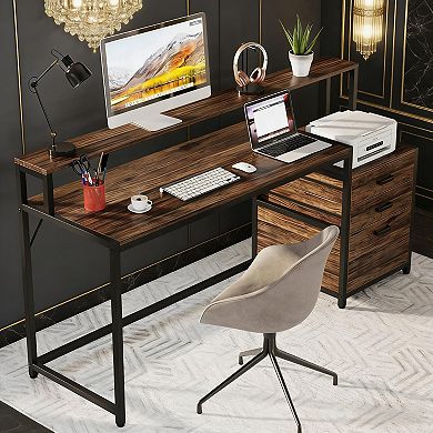 YIORTWO Ergonomic Computer Desk with Drawers and Monitor Stand