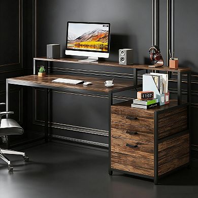YIORTWO Ergonomic Computer Desk with Drawers and Monitor Stand