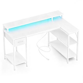 YIORTWO L Shaped Gaming Desk with LED Lights Power Outlets and Monitor Stand