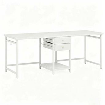 YIORTWO 78 Inch Industrial Two Person Desk with Drawers and Shelf