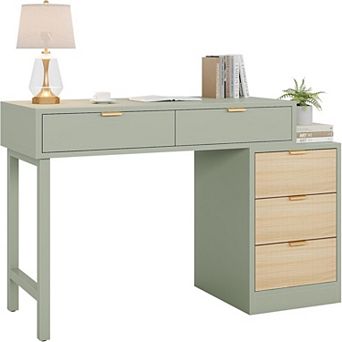 YIORTWO Modern Computer Desk with 5 Drawers Home Office Study Desk