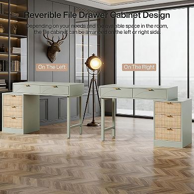YIORTWO Modern Computer Desk with 5 Drawers Home Office Study Desk