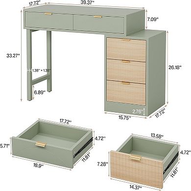 YIORTWO Modern Computer Desk with 5 Drawers Home Office Study Desk
