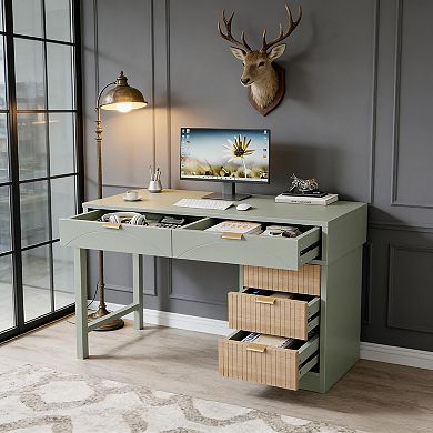 YIORTWO Modern Computer Desk with 5 Drawers Home Office Study Desk