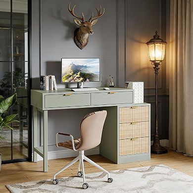 YIORTWO Modern Computer Desk with 5 Drawers Home Office Study Desk