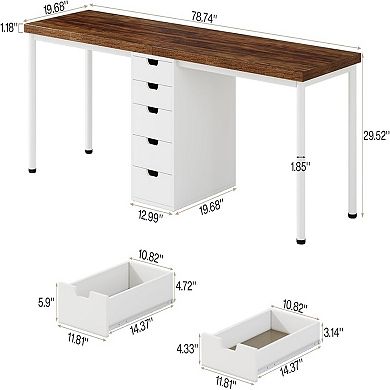YIORTWO 2 Person Computer Desk with 5 Drawers Long Office Workstation