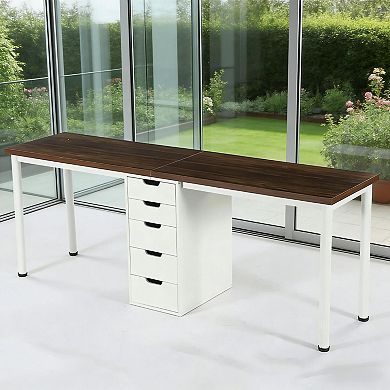YIORTWO 2 Person Computer Desk with 5 Drawers Long Office Workstation