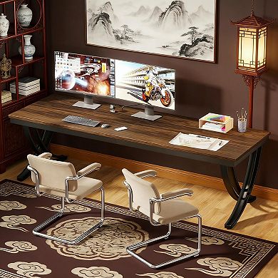 YIORTWO Industrial Two Person Desk Double Computer Desk with Metal Frame