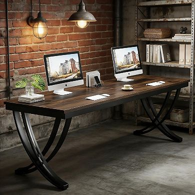 YIORTWO Industrial Two Person Desk Double Computer Desk with Metal Frame
