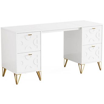YIORTWO Executive Computer Desk with 4 File Drawers Home Office Desk
