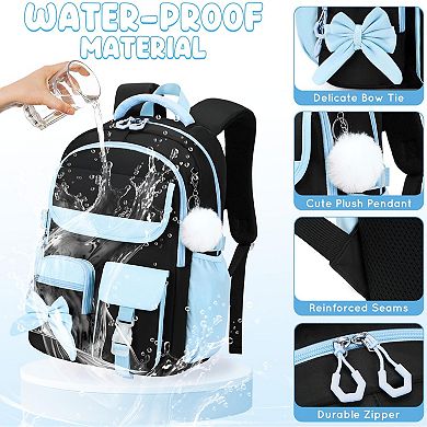 3PCS Backpack Set Lunch Box Pencil Case Bow Daypack