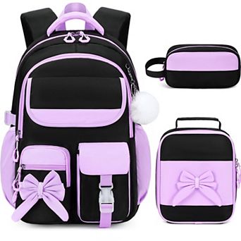 3 pc Backpack Set Lunch Box Pencil Case Bow Daypack