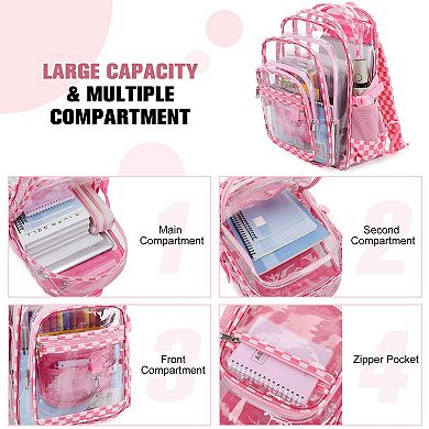 3-piece PVC Transparent School Bookbag Lunch Pencil Case Set