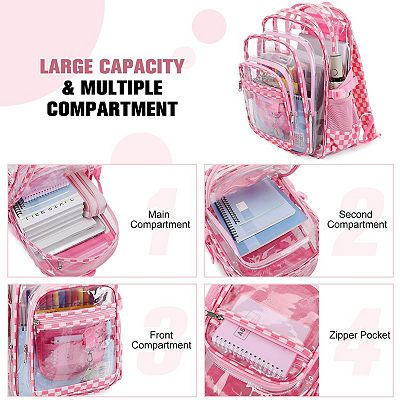 3-piece PVC Transparent School Bookbag Lunch Pencil Case Set display picture 2