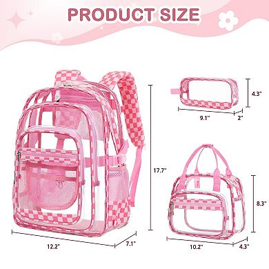3-piece PVC Transparent School Bookbag Lunch Pencil Case Set