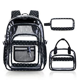 3 pc PVC Transparent School Bookbag Lunch Pencil Case Set
