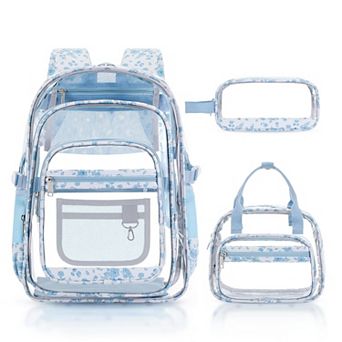 3 pc PVC Transparent School Bookbag Lunch Pencil Case Set