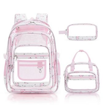 3 pc PVC Transparent School Bookbag Lunch Pencil Case Set