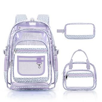3 pc PVC Transparent School Bookbag Lunch Pencil Case Set