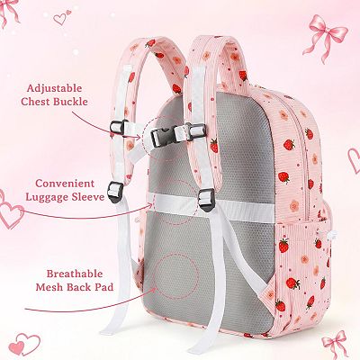 Corduroy Backpack Set with Lunch Bag & Pencil Pouch for School Strawberry Print Corduroy Backpack Set, 3-In-1 Coordinated  main image 2