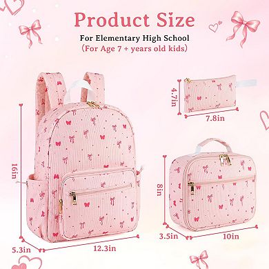 3-in-1 Corduroy Backpack Set with Lunch Bag Pencil Case student backpack
