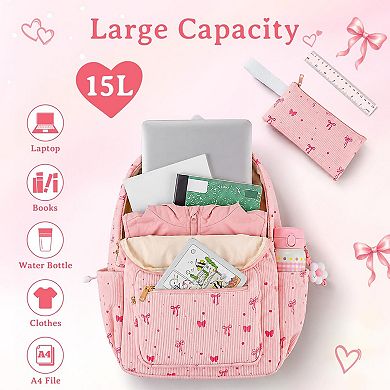 3-in-1 Corduroy Backpack Set with Lunch Bag Pencil Case student backpack
