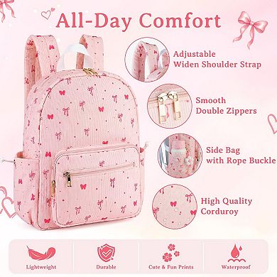 3-in-1 Corduroy Backpack Set with Lunch Bag Pencil Case student backpack