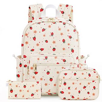 3-in-1 Corduroy Backpack Set with Lunch Bag Pencil Case student backpack