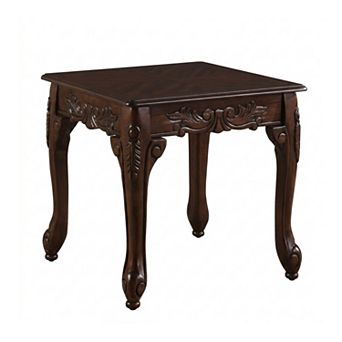 Traditional Ornate Detailing Dark Cherry Finish Wood End Table