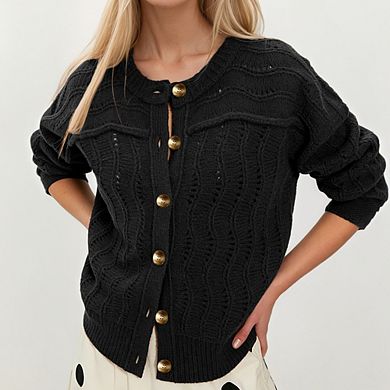 Women's Button Front Long Sleeve Knit Cardigan Sweater