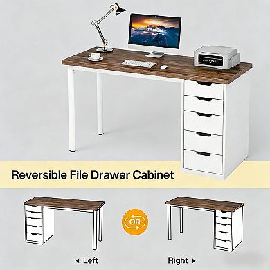YIORTWO Modern Computer Desk with 5 Drawers Writing Study Table 47 Inch
