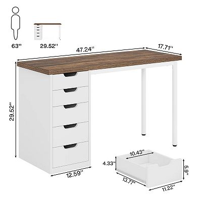 YIORTWO Modern Computer Desk with 5 Drawers Writing Study Table 47 Inch
