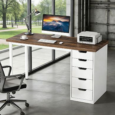 YIORTWO Modern Computer Desk with 5 Drawers Writing Study Table 47 Inch