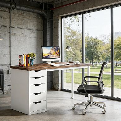 YIORTWO Modern Computer Desk with 5 Drawers Writing Study Table 47 Inch