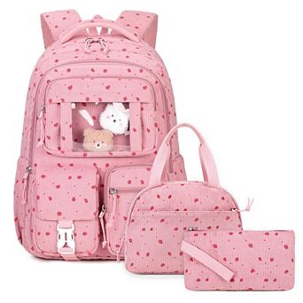 3 pc 15" Pig Girl Corduroy School Bag Set Lunch Box Pencil Case