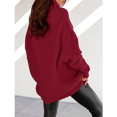 Women Turtleneck Oversized Batwing Chunky Pullover Knit Jumper