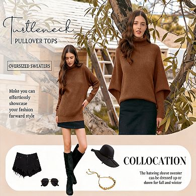 Women Turtleneck Oversized Batwing Chunky Pullover Knit Jumper