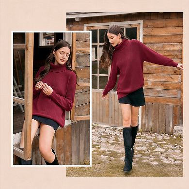 Women Turtleneck Oversized Batwing Chunky Pullover Knit Jumper