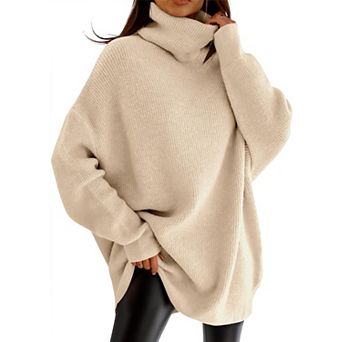 Women Turtleneck Oversized Batwing Chunky Pullover Knit Jumper
