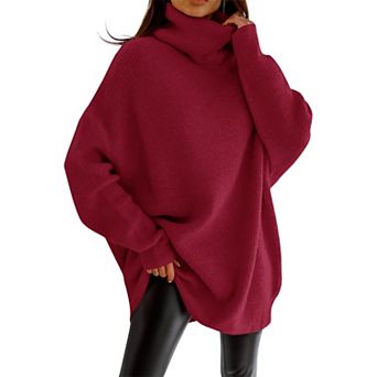 Women Turtleneck Oversized Batwing Chunky Pullover Knit Jumper
