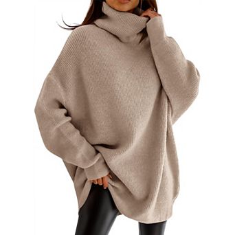 Women Turtleneck Oversized Batwing Chunky Pullover Knit Jumper