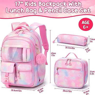 3-in-1 Backpack Lunch Box Pencil Pouch Set Girls