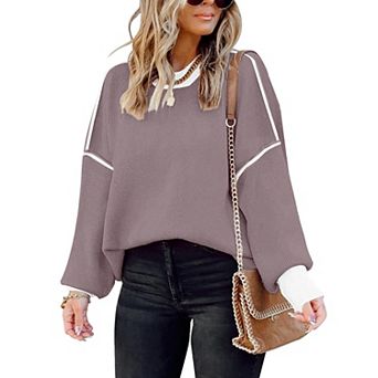 Womens Oversized Batwing Sleeve Colorblock Striped Knit Pullover Tops